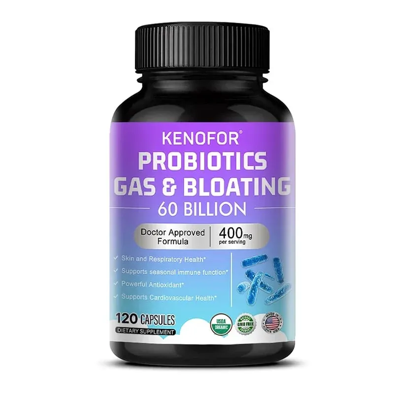 60 Billion CFU Multi-Strain Probiotic Capsules - Prebiotics + Digestive Enzymes Gut Health & Immune Support 30/60/120 Counts