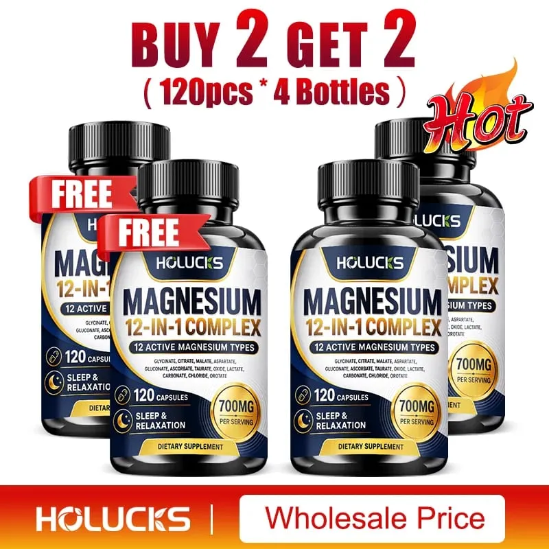 Magnesium 12-IN-1 Complex Capsules - Bone & Heart Health Supplement Sleep Support Muscle Relaxation Stress & Anxiety Relief