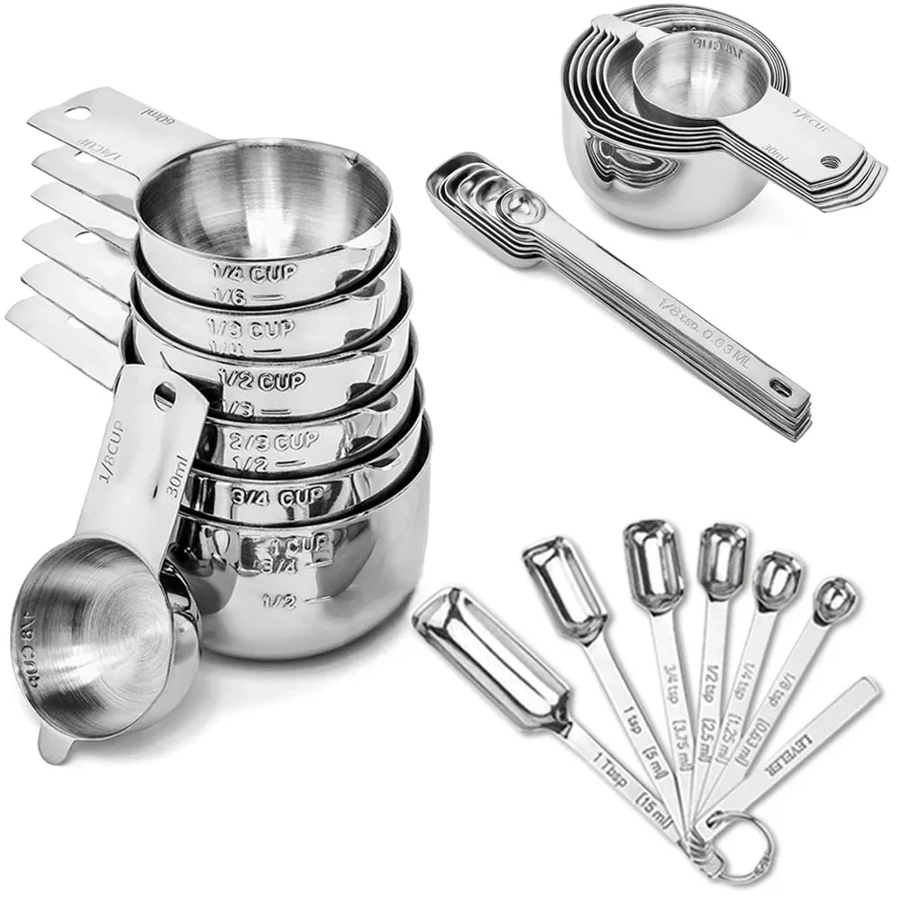 Stainless Steel Measuring Cup and Spoons Set 14PCS with Leveler Dry and Liquid Ingredients Perfect for Cooking & Baking