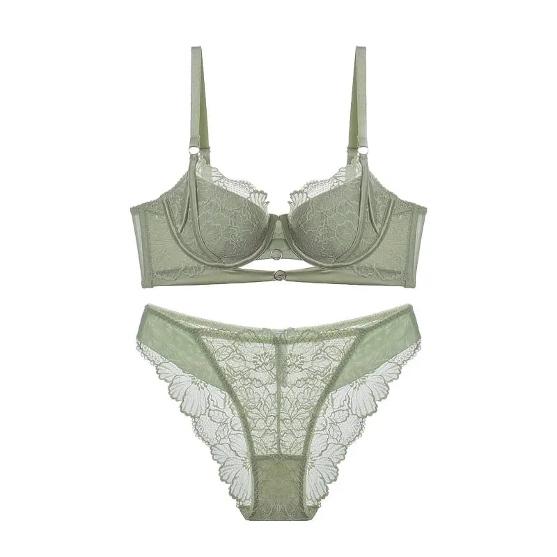 Anime Lace Bra Set Push Up Underwire Japan Kawaii Hollowed Bralette Small Chest Sexy Sheer Thin Cup Pure Girlish Lingerie Set — image 7