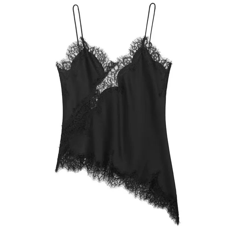 2025 Babae Asymmetrical Slip Top Babae Sexy Black Yellow Blue Top Lace Tanks & Camis Chic Y2K Sleeveless Backless Camisole