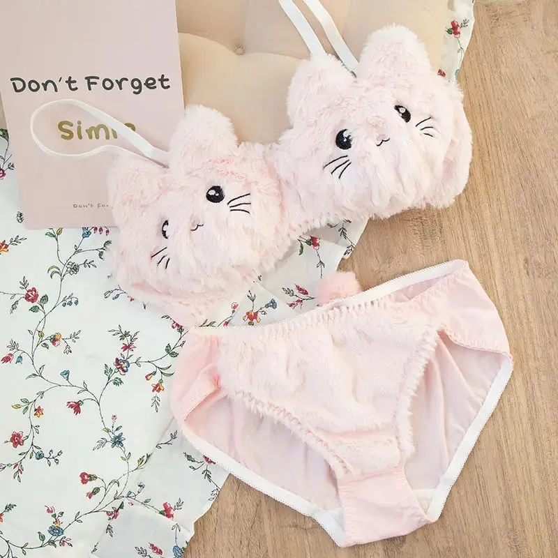 اليابانية Kawaii القطيفة النساء الصدرية مجموعة لطيف فتاة القط مريحة الصدرية مجموعة الكرتون الملابس الداخلية جميل لينة طالب الملابس الداخلية