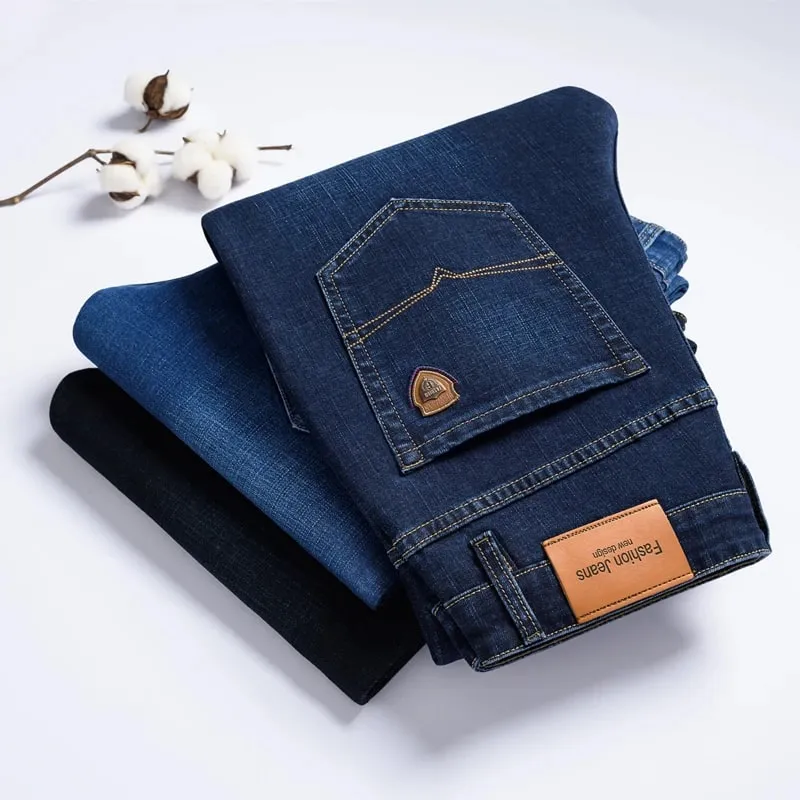 BAO 2024 autumn spring fitted straight stretch denim jeans classic style badge youth men's business casual jeans trousers