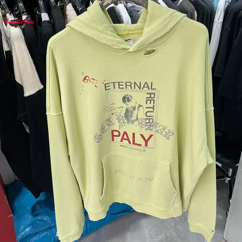 Nouveau surdimensionné PALY sweat à capuche pour homme femme lavé noir endommagé meilleure qualité décontracté Vintage Cardigan Zip sweats