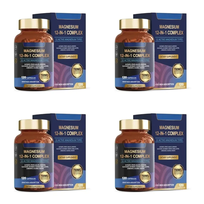 Viên Nang Phức Hợp Magie 12 Trong 1 12 Loại Magie Hoạt Tính Dạng Glycinate Citrate Hấp Thụ Cao 120 Viên