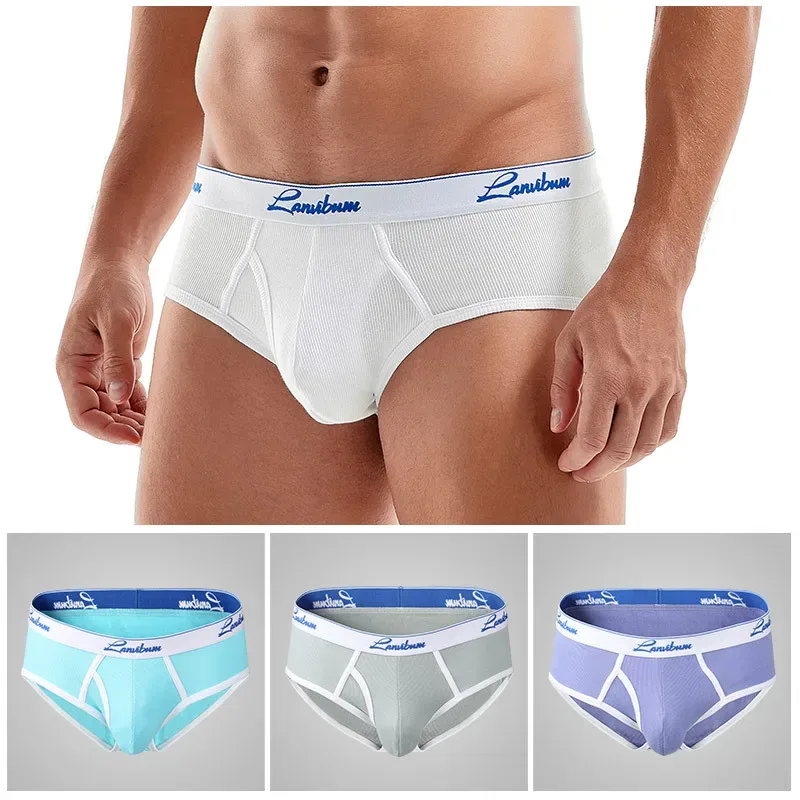 1/3 PCS New Men's Underwear Mid Waist Thread Cotton Breathable Solid Color Youth Underwear Men's Triangle Pants — image 2
