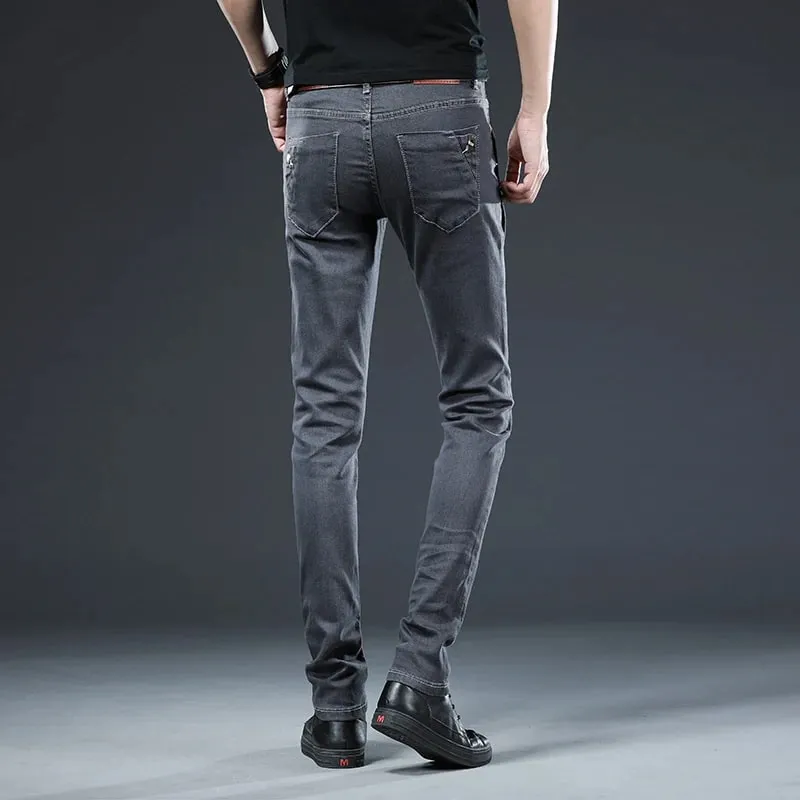 New Men Slim Button Black Skinny Jeans Solid Color Stretch Skateboard Multi-button Youth Male Denim Pants