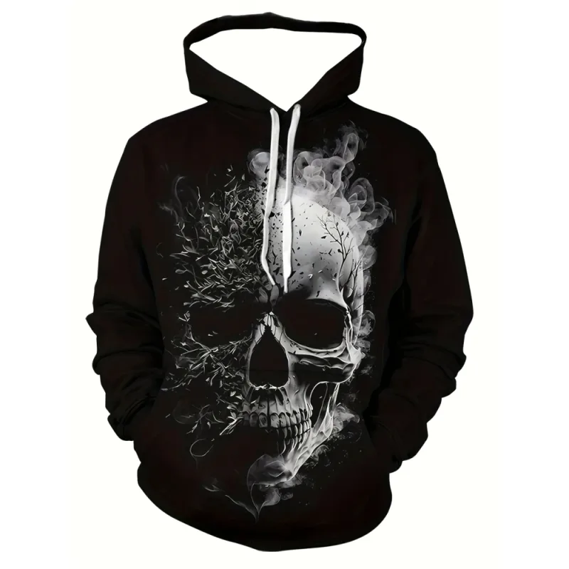 3D Printed Skull and Rose Sweatshirts Drawstring Sportwear Long Sleeved Tops Men's Hooded Hoodies Street Graphic Men's Clothing — image 4