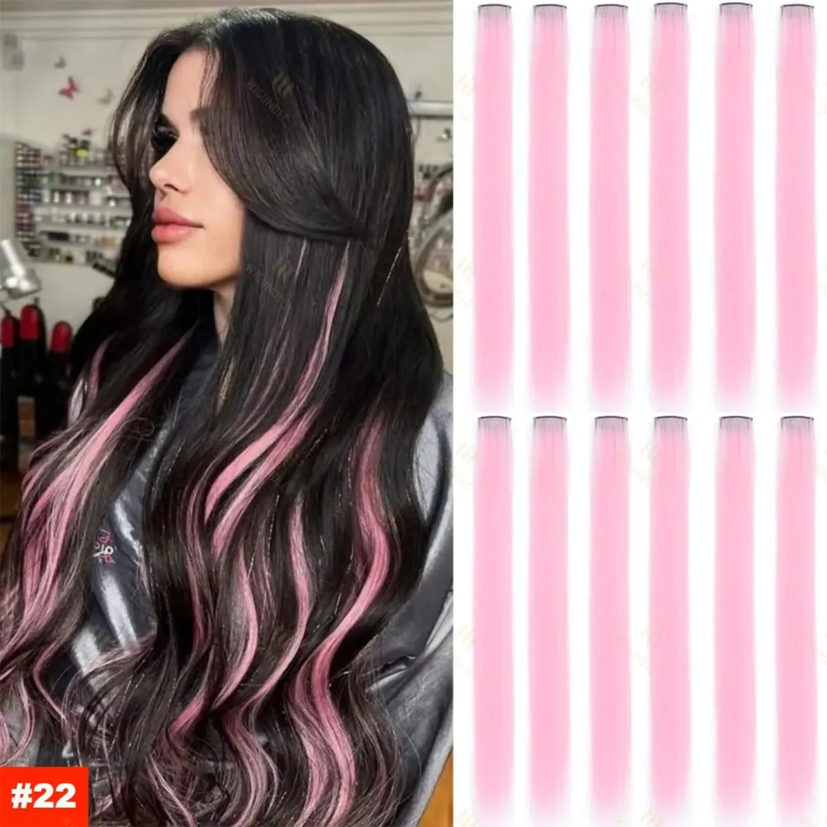 2026 Colored Highlight Hair Extensions 22 Inch Synthetic Rainbow Long Straight Hairpieces Purple Pink Blue for Women Girls Kids — image 16