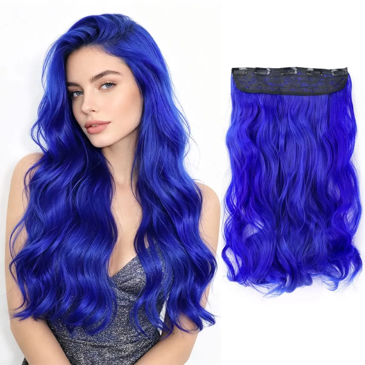 Extensions de cheveux synthétiques à clips, postiche ondulée en fibre haute température, 5 clips en une pièce, pour femmes, fête quotidienne, vacances
