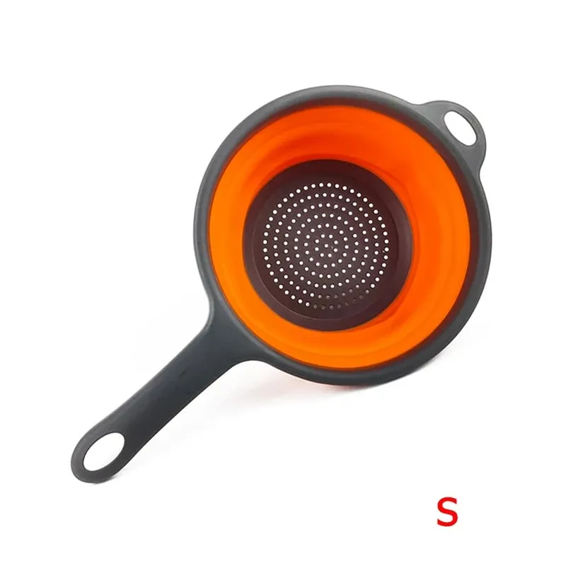 Silicone Collapsible Colander with Handle Kitchen Folding Strainer Colander for Draining Pasta Vegetable Fruit JT111