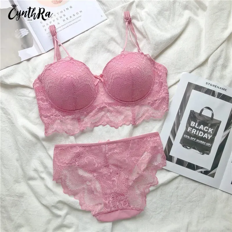 Plus Size Push Up Bra Set Sexy Lace Underwear Adjustable Comfort Thin Soft Breathable Lingerie For Women