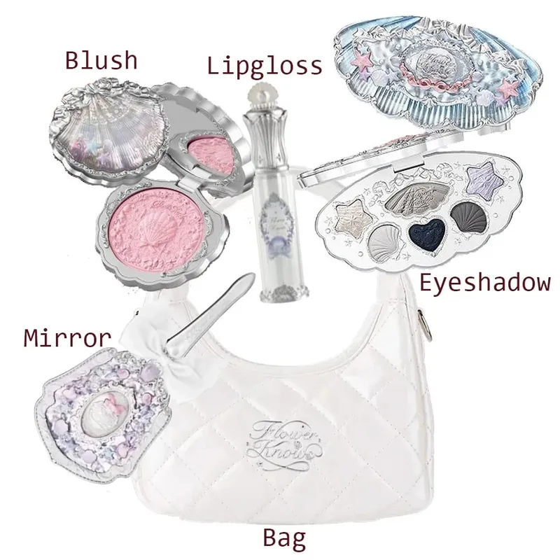 Makeup Set Flower Knows Shell's Jewel Collection Eyeshadow Palette Blush Lip Gloss Makeup Bag Matte Glow Shimmer Eye Shadow Kit