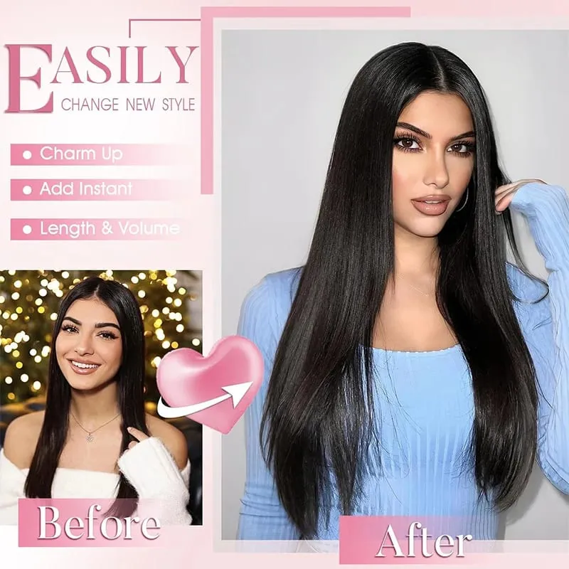 Wig piece for women long straight hair extensions 11 card four piece set synthetic clip hair — image 6