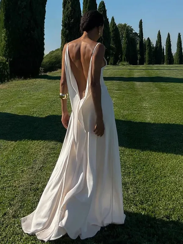 Backless Satin Long Sling Dress Women V Neck Sleeveless Slit Solid Sexy Party Dresses 2026 Summer Lady Vacation Evening Robes — image 2
