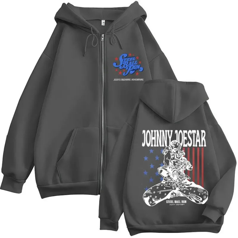 Anime JoJo Bizarre Adventure STEEL BALL RUN Johnny Joestar Zipper Hoodies Men Women Clothing Zip Up Sweatshirt Jacket Streetwear