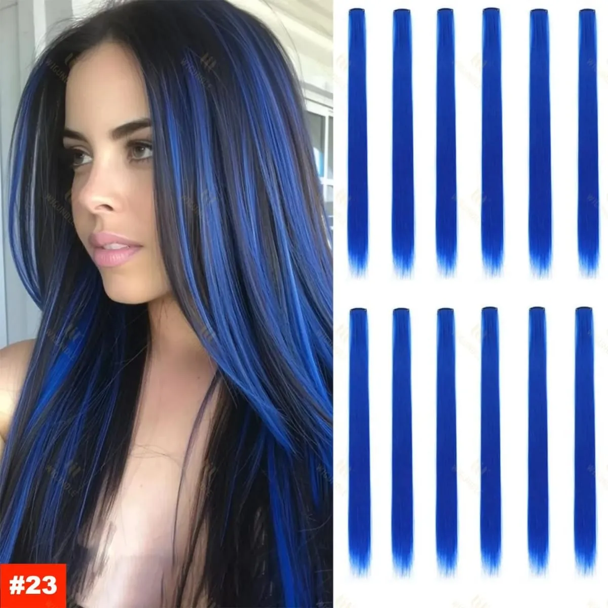 2026 Colored Highlight Hair Extensions 22 Inch Synthetic Rainbow Long Straight Hairpieces Purple Pink Blue for Women Girls Kids — image 17