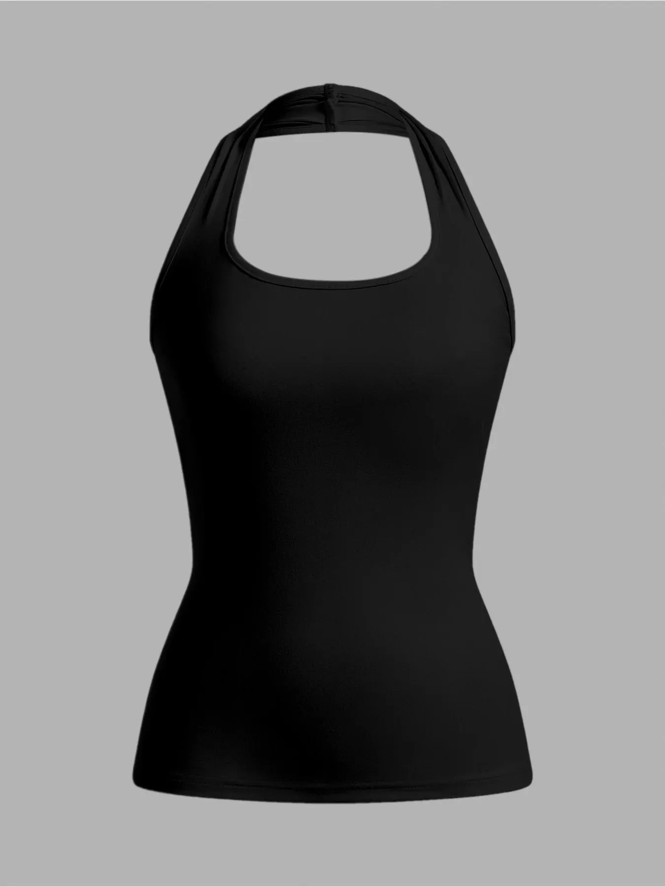 2026 Comfortable Casual Square Neck Sleeveless Hanging Neck Solid Color Backless Waist Cinched Comfortable Vest to