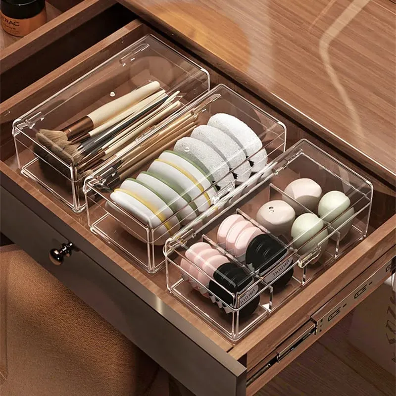 Stackable Acrylic Makeup Brushes Storage Box with Lid Clear Makeup Sponges Organizer Dustproof Cosmetic Tools Puff Storage Case — image 6