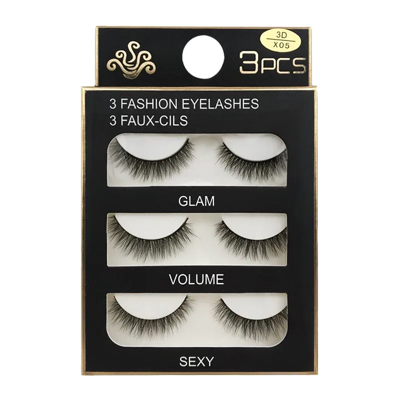 Faux Cils 3 Pairs False Eyelashes Natural Long 3D Mink Lashes Soft Fluffy Wispy Handmade Fake Lashes Eye Makeup Tools Maquiagem