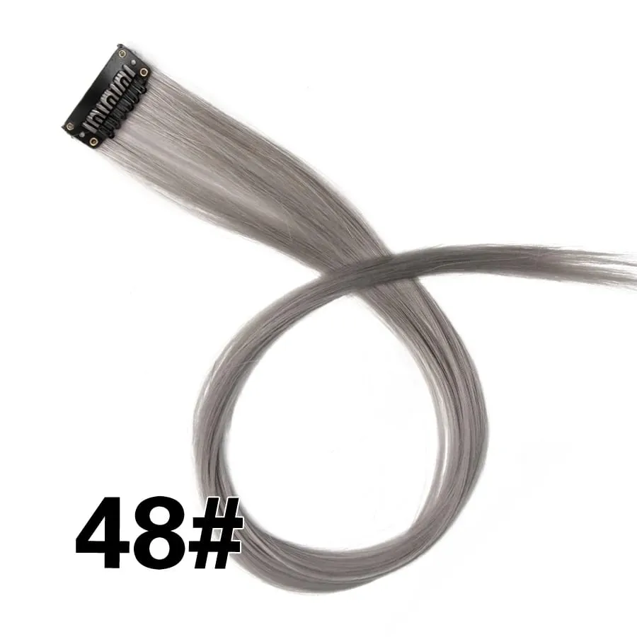 Lige farvet hårstykke Hair Extensions Clip In Highlight Regnbuehår Pink Blå Lilla Syntetisk på klips til kvinder piger — image 54