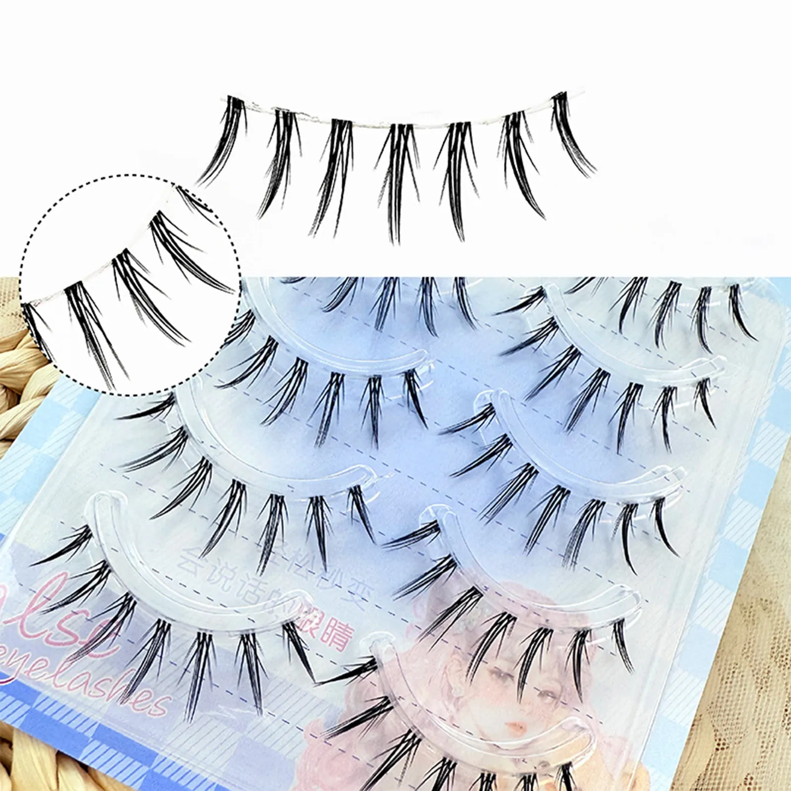 5 Pairs Black One-piece Manga False Eyelashes Natural Spiky Wispy Thick Korean Eye Lashes For Cosplay Makeup Enlarging Your Eyes — image 4