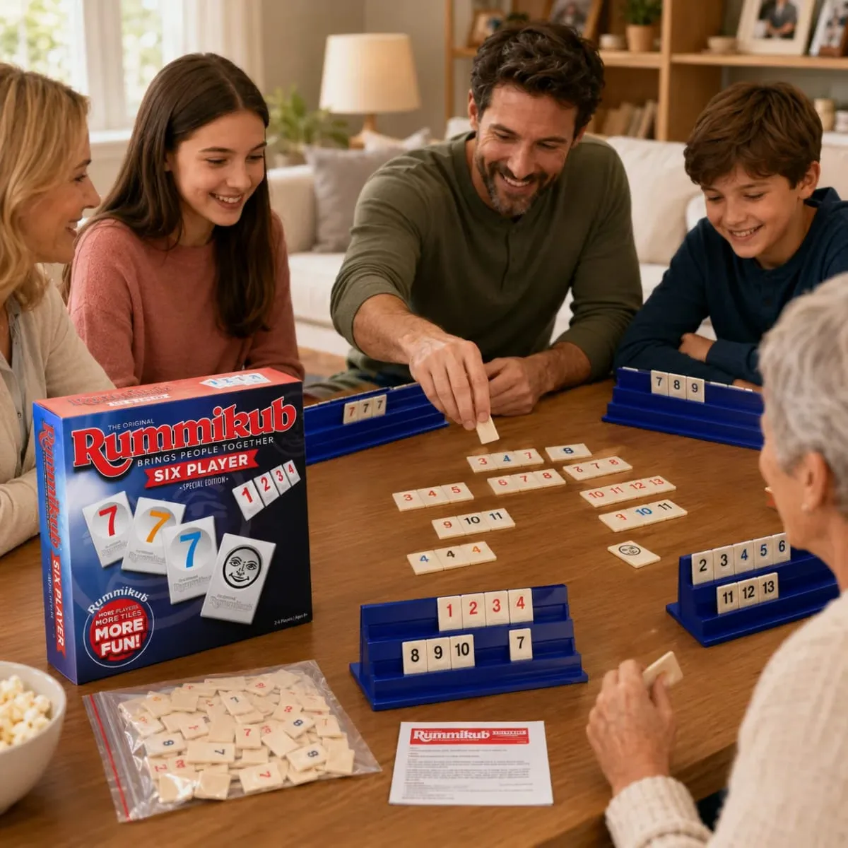 Rummikub Six Player Tile Strategy Board Game with Blue Racks Number Logic Family Party English Version — image 5