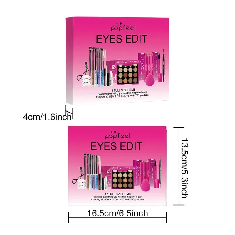 22-Piece Eye Makeup Set: Includes 16-Color Eyeshadow Palette Pearl Shimmer Eyeshadow Brow Tint Black Eyeliner