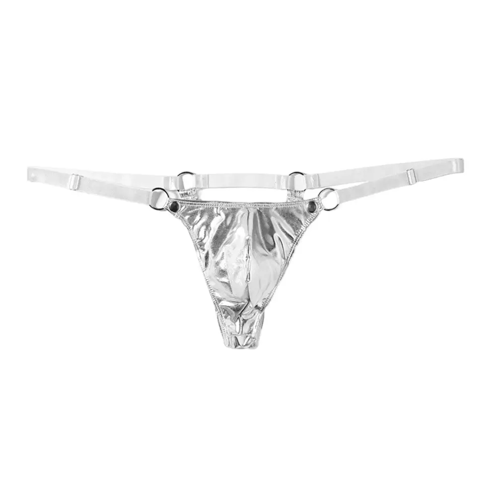 1pc masculino couro de patente g-string sexy tanga v-back baixo anel ascensão t-back bulge bolsa lingerie roupa interior gay sissy quente clubwear