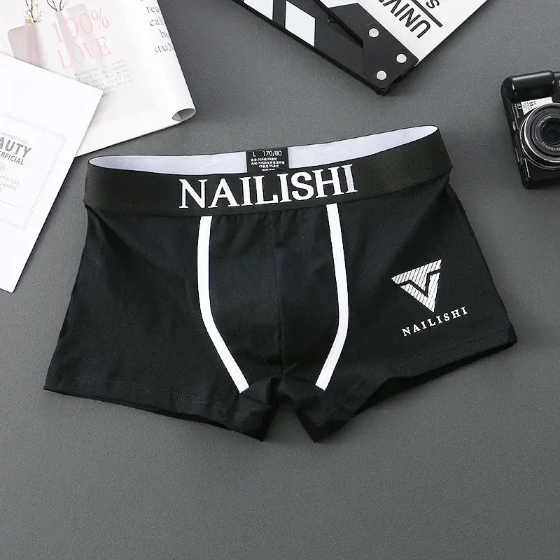 Boxer en coton pour hommes, sous-vêtements respirants, short à la mode, lettre tendance, taille moyenne, short Quadrangle, coin plat, Perso, 1/2 pièces