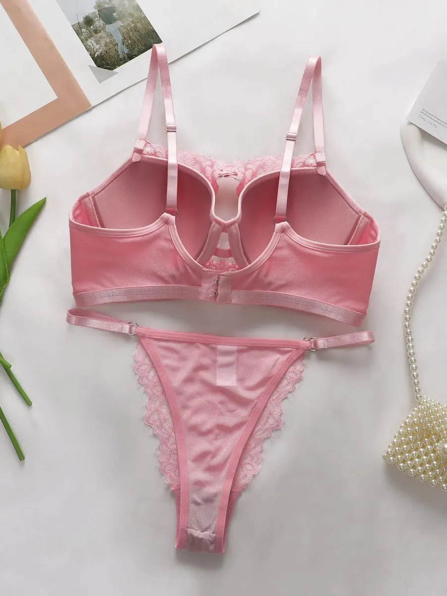 Phụ Nữ Thanh Lịch Sò Điệp Ren Áo Ngực Và Quần Lót Phía Trước Thiết Kế Cut-Out Hỗ Trợ Áo Ngủ Lãng Mạn Quần Lót 202305