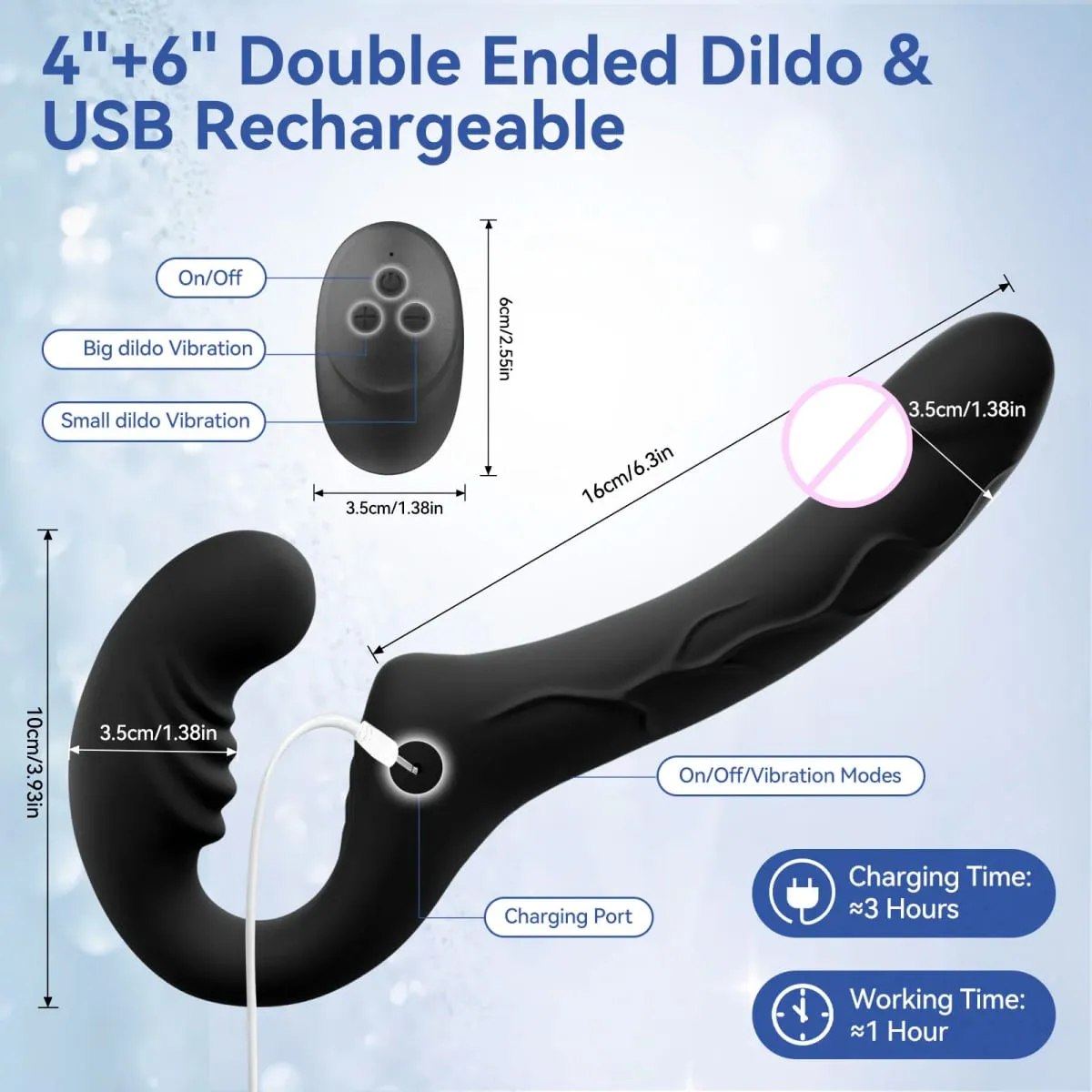 6 Inch & 4 Inch Strap On Double Sided Dildo 10 Strong Vibrating Anal Clitoral G Spot Vibrator Pegging & Lesbian Sex Toys — image 3