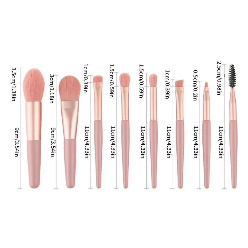 Travel Size 8Pcs Makeup Brush Kit - Soft Hair Blush Eyeshadow Contour Brushes Professional Beauty Tools