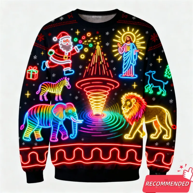 Falso Luce Al Neon 3D Stampato Brutto Maglione di Natale Per Le Donne Degli Uomini Vestiti di Buon Natale Pupazzo di Neve Divertente Babbo Gesù Pullover Tuta