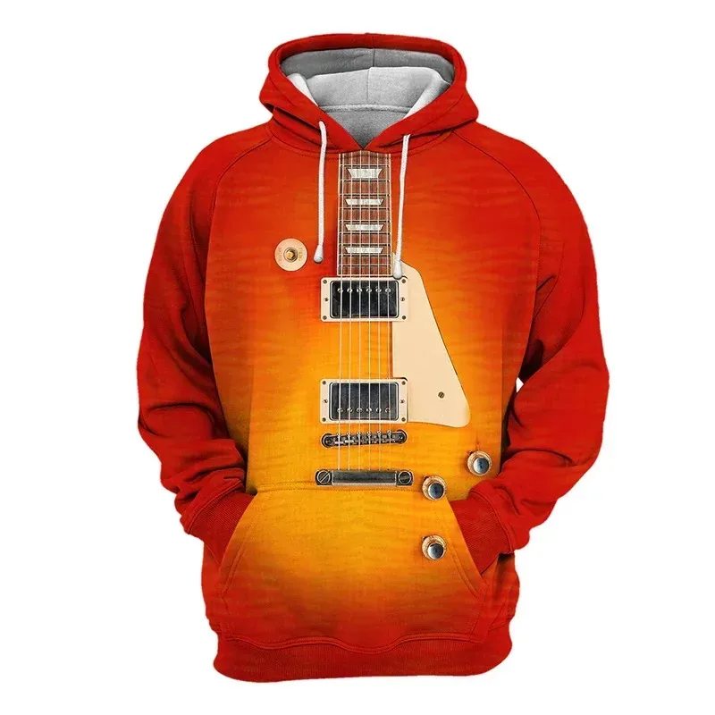 2024 Spring Autumn Men Women Hoodie Piano Guitar 3D Printed Pullover Fashion Long Sleeve Hooded Clothing Male Popular Streetwear