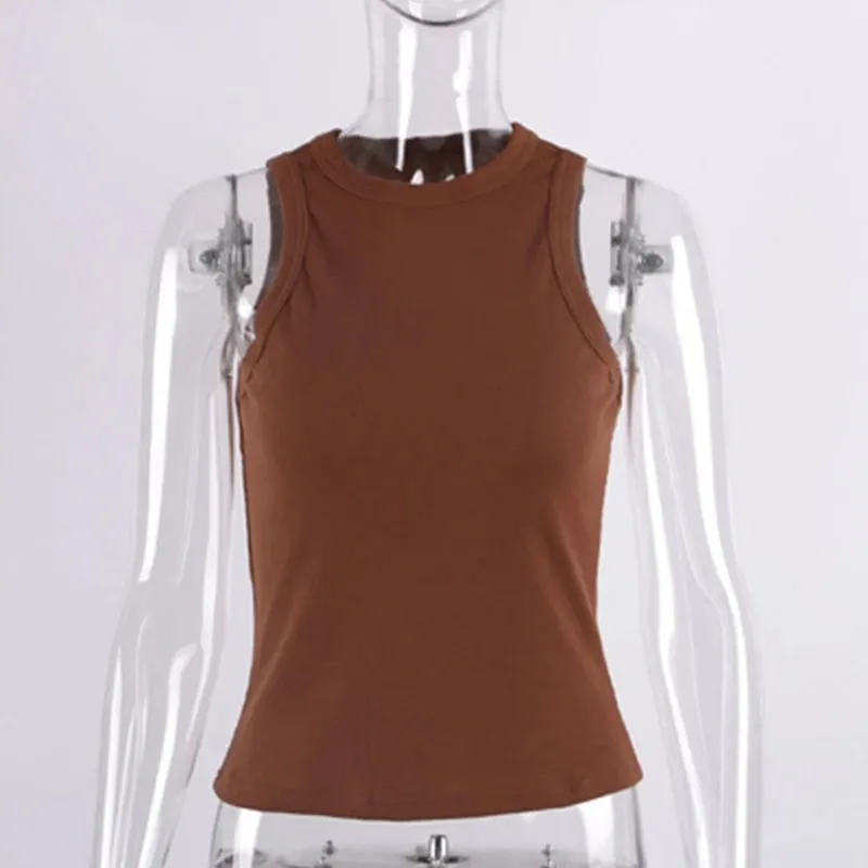 Ribbed Knitted Tops Neck Summer Basic Shirts White Black Casual Sport Vest Off Shoulder Green Women's Tank Top — image 8