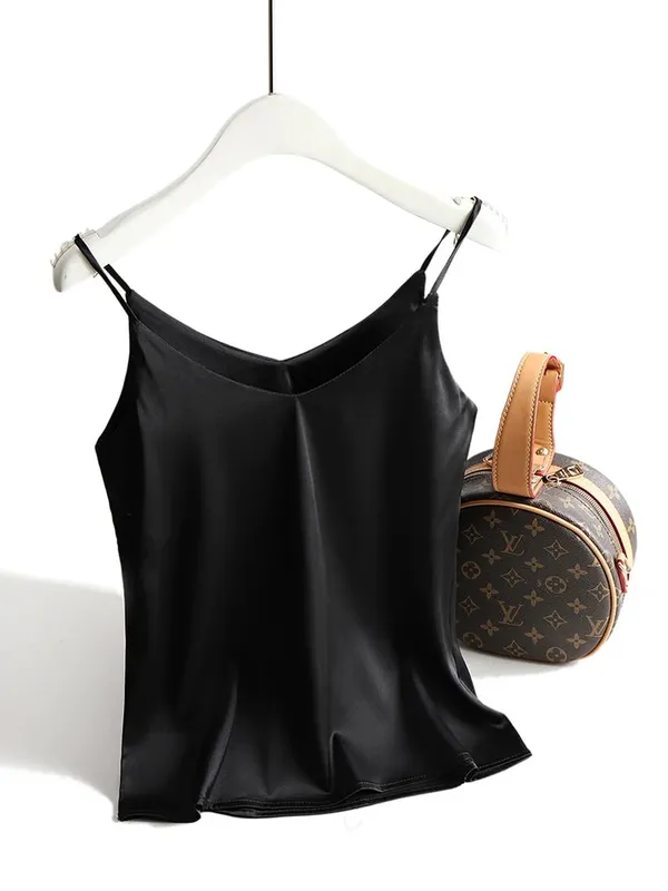 Spaghetti Strap Top Women Halter V Neck Basic White Cami Sleeveless Satin Silk Tank Tops Women'S Summer 2026 Camisole