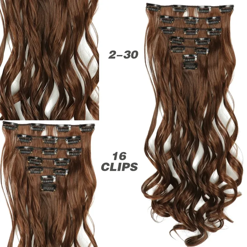 Synthetic 7Pcs/Set 22" Wavy Hairpiece Straight 16 Clips Hair Extensions Heat Resistant Styling False Hair