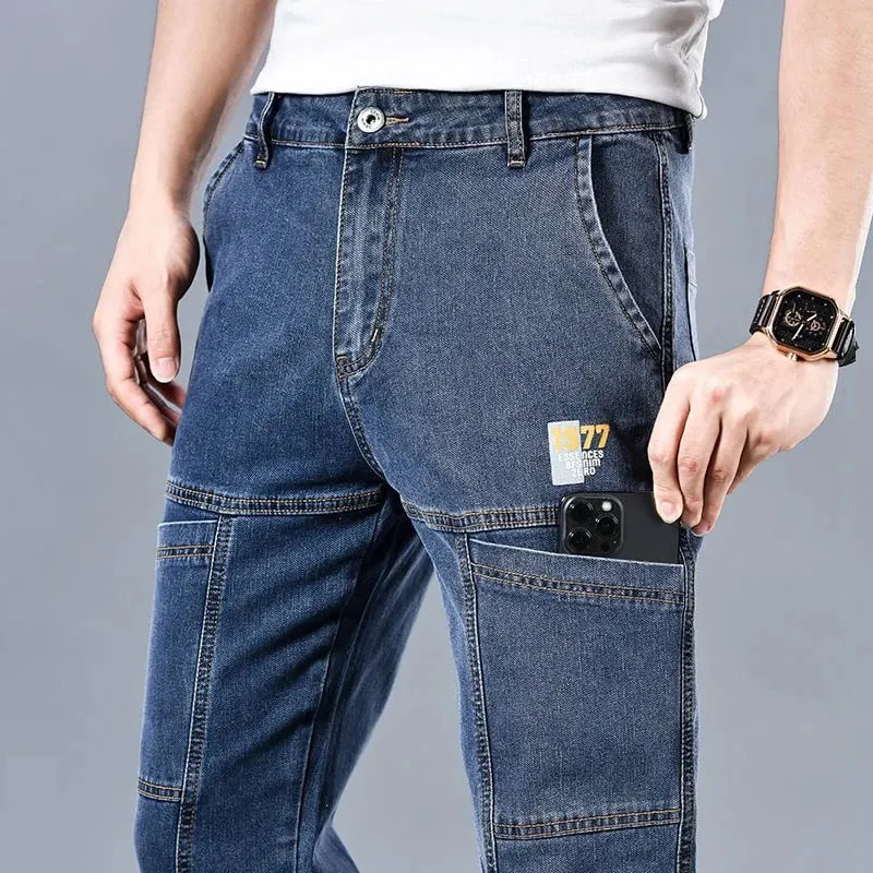 6 Pockets Slim Straight Jeans Men's 2025 Autumn New Elastic Business Casual Denim Pants Comfortable Fashion Male Trousers