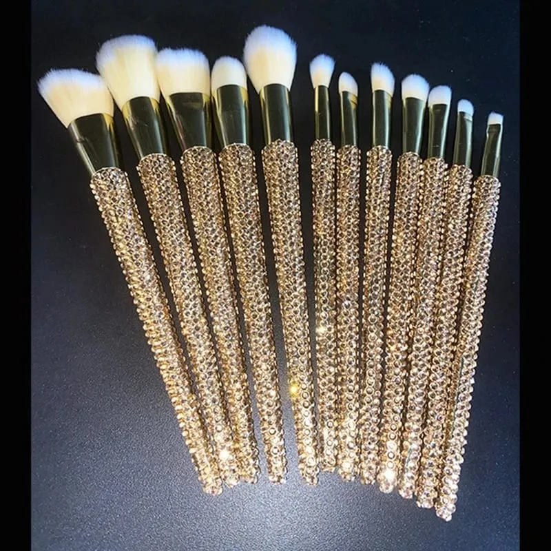 Diamond-studded Makeup Brushes 12Pcs/set Gems Makeup Beauty Tools Full Diamond Loose Powder Foundation Concealer Brush Bling