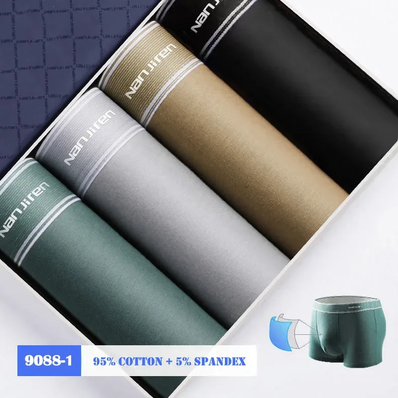 4Pcs/lot Men's Underwear Sexy Boxer Shorts Cotton Panties Man Solid Underpants Male Soft U Convex Lingerie Plus Size L-6XL