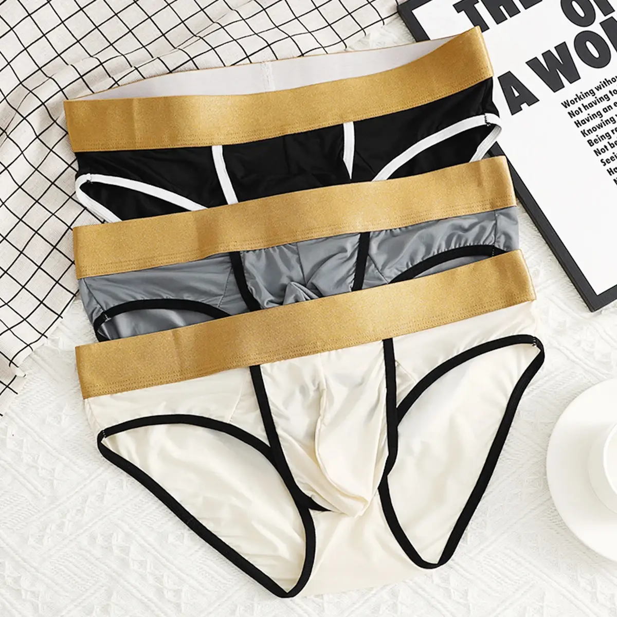 Sexy Men's Underwear Open Front Briefs Crotch Hole Male Gay Underpants Ice Silk U Convex Design Low Waist Panties