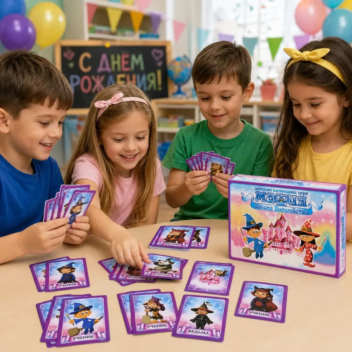Magic School Mafia Kids Team Card Game Wizard Roleplay Social Deduction Family Party Russian Version