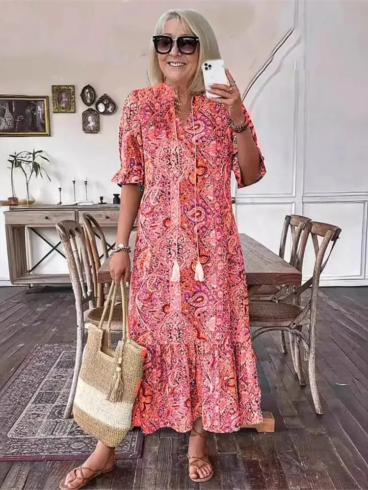 Women's Spring Summer Casual Holiday Dress New Print Fashion Elegant Loose Clubwear Womens Clothing Party Dresses Robe Femme