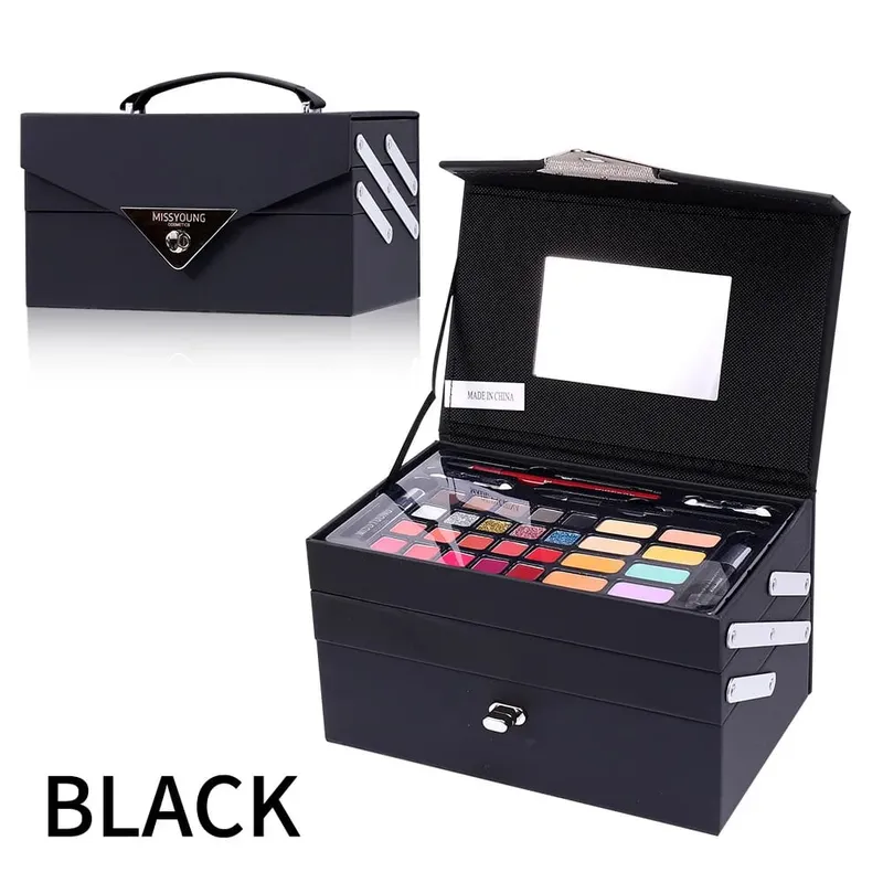 Portable Makeup Case Set Eyeshadow Lipstick Eyeliner Lip Liner Blush Complete Facial Cosmetic Kit Ideal Holiday Gift Makeup Set