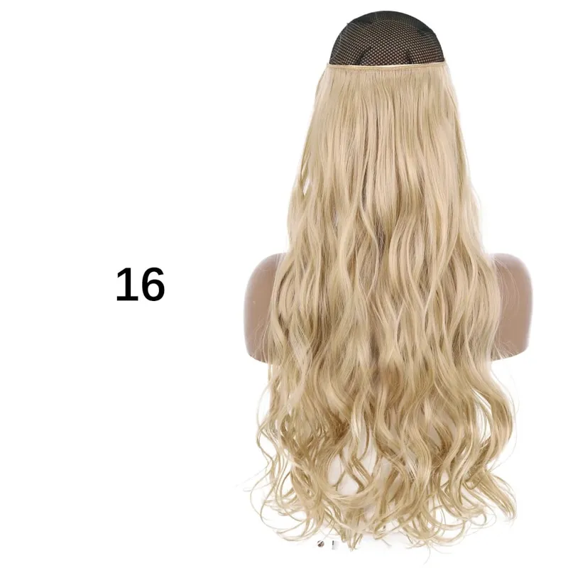Synthetic No Clip Hair Extensions Natural 16 22 32" Long Wavy Invisible Wire One Piece False Hairpiece For Women