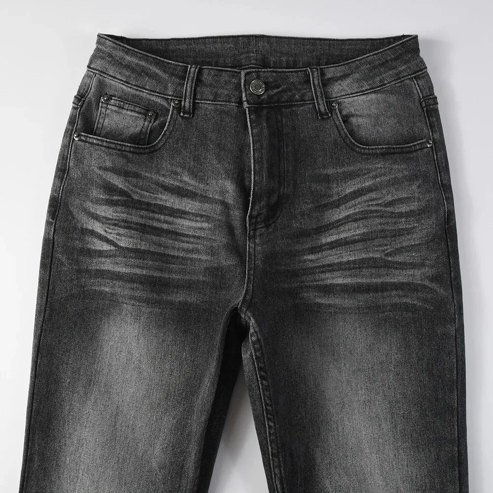 Men's Boot Cut Denim Jeans Gray Black High-Quality Cotton Pants Classic Slim Stretch Flared Trousers