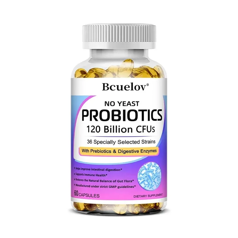 Probióticos 120 mil millones de UFC con prebióticos y enzimas digestivas Apoya la digestión Flora intestinal Alivio de la hinchazón y salud inmune