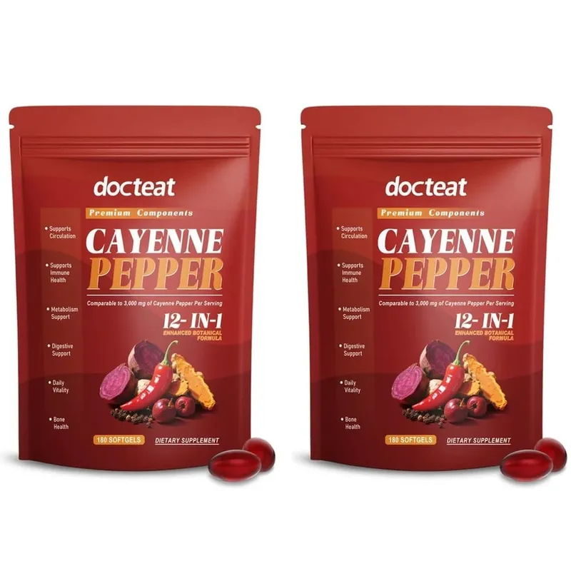 Docteat Cayenne Pepper 12-in-1 소프트젤 베르베린 및 흑후추 추출물 함유 면역 건강 및 뼈 지원 180 소프트젤