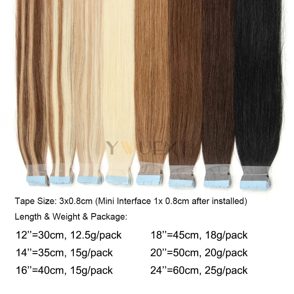 Invisible Mini Tape In Human Hair Extensions Seamless Adhesive Natural Straight Hair 12-24 Inches Machine Remy Hair 10pcs/pack